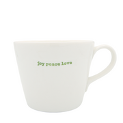 Keith Brymer Jones Christmas Word Range Medium Ceramic White Mug - joy peace love (green) - 350ml