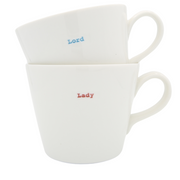 Keith Brymer Jones Word Range Large Ceramic White Mug Pair - Lord (blue) & Lady (red) - 350ml